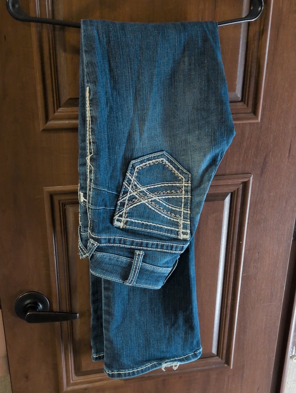 Ariat Dark Blue Bootcut Jeans with White Contrast Stitching Size 26 Long Inseam